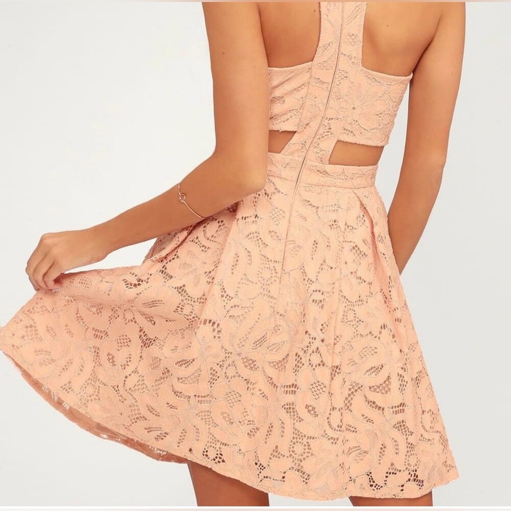 LULUS Pink Elegant Lace Cut Out Skater Dress M